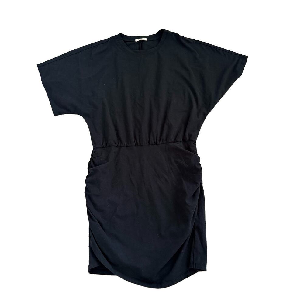 Z Supply Carmela Black Jersey Mini Dress Ruched Sides Cotton Spandex Sz L EUC